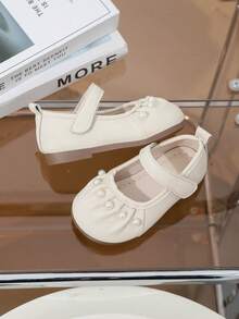 1 Pair Baby Girls Pearl Hook And Loop PU Comfortable Flat Slip-On Shoes, Suitable For Daily Outdoor Wear, All Seasons - Beige - View 6