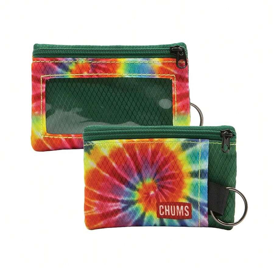 Chums Surfshorts Wallet - Lightweight Zippered Minimalist Wallet With Clear ID Window - Water Resistant With Key Ring - RainbowTieDye - View 1