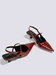 Women's 5cm Red Kitten Heel Sandals Open Toe Dress Pumps Party High Heels Wedding Shoes Backless Slip-On High Heel Sandals - Burgundy - View 4