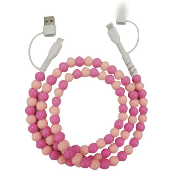 Beaded Charging Cords USB C Beaded Phone Charger Cord For Android  IPad Galaxy Pixel And Moto 2 In 1 Cute Fast Charging Cable 3.3ft For Girls Women -Pink