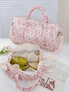 1pc Pink Printed Children's Travel Bag Features A Convenient Handle And Crossbody Strap, Making It Lightweight And Easy To Carry. It Can Be Hung On A Suitcase Or Worn Crossbody. Made From Easy-To-Clean Materials, This Stylish And Lightweight Children's Travel Organizer Can Hold Children's Daily Necessities, Changes Of Clothes, Socks, Shoes - Multicolor - View 2