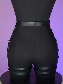 Fashion Pu Leather Leg Harness And Butt Harness, Punk Thigh Garter Belt Leg Harness, Rave Outfit Women's Belt. - 黑色 - 查看 2