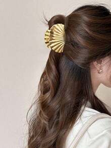 1pc Fashion Summer Beach Seashell Textured Striped Hair Clip Women Elegant Holiday Hair Accessory Ocean Element Hair Claw Beach Decor Beauty Hair Clip For Women Girls HMBP - 金貝殼 - 查看 6