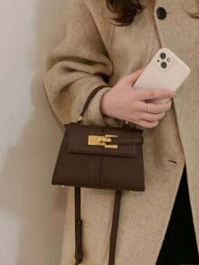Moderne Mode Damen Handtasche mit dekorativem Schultergurt, minimalistischer goldener Metalldekor Umhängetasche, neue Herbst/Winter Kaffeefarbe, verstellbarer & abnehmbarer Riemen Umhängetasche, geeignet für College-Studenten Alltagseinkäufe - Kaffeebraun - Übersicht 3
