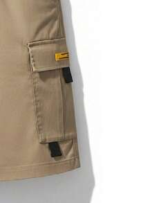 男士工装短裤，多口袋个性化标签休闲裤，外套 - 卡其色 - 查看 10