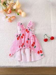 Classic Plaid Cherry Print Cat & Dog Dress - Pink - View 3