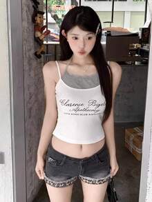 韩版夏季蕾丝拼接无袖吊带背心，修身百搭休闲白色 - 白色 - 查看 7