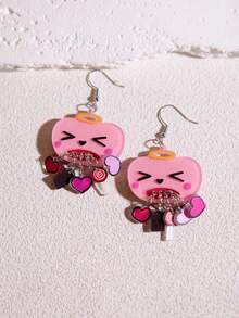 Pink Snail 趣味可爱亚克力爱心流苏吊坠耳环，适合女性和女孩佩戴，可用于情人节、夏季、冬季、度假、节日、海滩派对、情侣礼物等场合。 - 流蘇粉紅色愛心嘔吐 - 查看 11