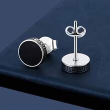 1对男女通用时尚耳环，925纯银黑色陶瓷嘻哈风格耳环，休闲派对朋克风饰品 - 黑色 - 查看 11