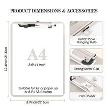 Plastic Clipboard With Pen Holder,Standard A4 Size,Nursing Clip Boards 8.5x11 Heavy Duty,Low Profile Clipboards For Women  Teacher,Schoolsss Office And Home,Light Gray - 淺灰色 - 查看 4
