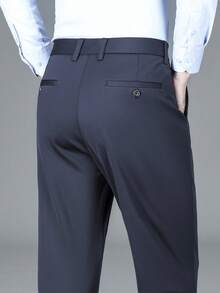 Father's Day Gift Men's Suit Pants Middle-Aged And Elderly Black Trousers Straight Pants Business Casual Pants Work Pants Spring And Autumn Without Velvet Breathable Hip Lift - 藏蓝色 - 查看 4