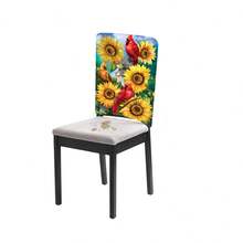 1pc/4pcs/6pcs/10pcs Spring & Summer Series 3 Little Birds Surrounded By Blooming Sunflowers Print Short Plush Chair Cover, Removable Short Plush Material Chair Backrest Protector Cover, Suitable For Dining Room, Living Room, Home Chairs, Decorative Chair Cover For Seasons And Holidays, Fits Restaurants, Offices, Living Rooms, Hotels And Home Decor - Multicolor - View 4