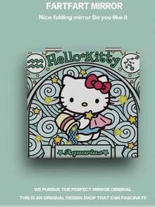 Sanrio 1个三丽鸥Hello Kitty星座系列便携式化妆镜，一面是放大镜，高清双面可折叠 - 轻巧便携，适合随时随地补妆 - 时尚仿皮设计，家居浴室装饰，母亲节礼物，毕业礼物，婚礼礼物，乔迁礼物，浴室、客厅、卧室、家中，度假，露营旅行 - 彩色 - 查看 9
