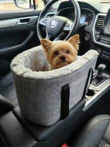 1pc New Pet Car Armrest Nest, Soft & Comfortable Pet Car Booster Seat Cover, Suitable For All Seasons, Removable & Portable Pet Carrier With Safety Buckle, Soft Cushion, Convenient For Pet Travel - Grey - View 2
