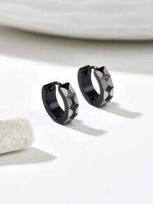 一对不锈钢阶梯菱形耳环，哑光表面，简约百搭，优雅设计，适合日常佩戴 - 耳圈 - 查看 4