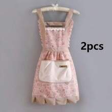1pc Small Floral Print Apron, Oil & Stain Resistant Princess Dress