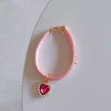 1pc Pet Cat Faux Pearl Heart Zirconia Collar, Cute Lightweight Anti-Choke Adjustable Collar, Make Your Kitty Look Like A Princess - Multicolor - View 4