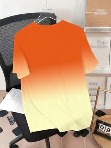 Men's Street Casual Sports Set With "Sunset Gradient Design And BLANCE Letter" Pattern - Polyester Knit Fabric, Round Neck Design, Drawstring Shorts, Pocket Details, Regular Fit, Suitable For Plus Size - Multicolor - View 3