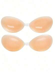 1 Pair Of Silicone Bras, Bra, Strapless Silicone Bra, Women's Silicone Gathered Chest Patch, Popular Style,Wedding Bra, Nipple Patch, Breathable Waterproof Bra, - 杏 - 查看 6