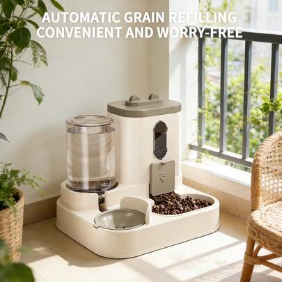 Automatic Pet Feeder With Water Dispenser Large Capacity Auto Grain Refilling Dual Bowl Leak-Proof Feeder For Cats Dogs