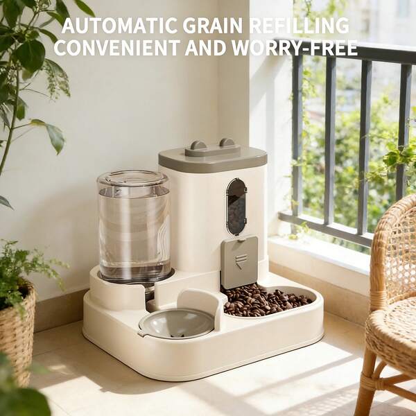 Automatic Pet Feeder With Water Dispenser Large Capacity Auto Grain Refilling Dual Bowl Leak-Proof Feeder For Cats Dogs