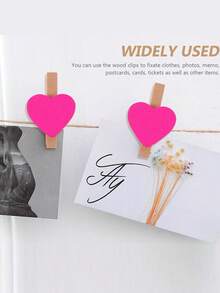 10/50/200pcs Mini Wooden Heart Clips, Rose Red, Suitable For Photo, Card, Handmade And DIY Projects - Hot Pink - View 5