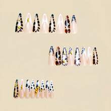 Fashion European And American Ins Style Round Head Long Almond Nail, Flash Diamond Nail Art Patch Leopard Print Smudge Nail Art - Y1262[果凍膠+搓條款] - 查看 4