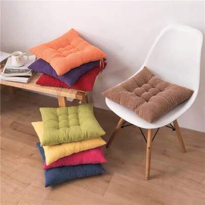1 pieza Cojín de silla grueso de unicolor, suave y cómodo con lazos, cojín de asiento para estudiante, silla de oficina/comedor/ventana