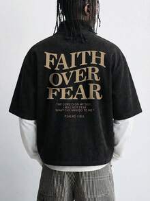 Men's Casual Slogan Print Short Sleeve Polo Shirt, Summer - Black - View 1