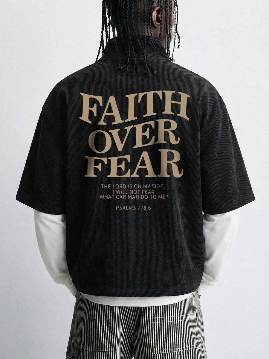 Men's Casual Slogan Print Short Sleeve Polo Shirt, Summer - Black - View 1