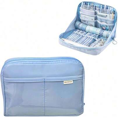 Cute And Adorable Pencil Case - Large Capacity Canvas Pencil Case (Blue) - Back-To-School Gift, School Supplies