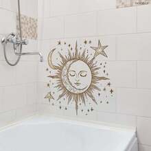 1片极简金色日月星辰3D立体防水防油PVC墙贴，适用于斋月、卧室、厨房、客厅 - 彩色 - 查看 2