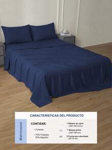 Set sábanas Matrimonial diseño liso de color sólido para cama 3000 Hilos, 4 piezas / (1 Forro,1 Sábana/ 2 Fundas) - Azul Marino - Ver 6