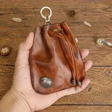 1pc Vintage Handmade Leather Wallet | Premium Vegetable Tanned Coin Purse With Key Ring | Multifunctional Car Key Card Holder | Striped Pattern, Magnetic Snap | Ideal Gift For Valentine's Day And Father's Day - Multicolor - View 6