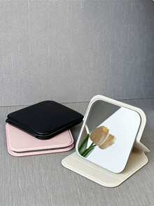 3件套方形桌面镜，高品质化妆镜，可折叠便携，适合学生宿舍，男女通用，家用镜，便携式手持化妆镜，专为学生宿舍设计，女士便携式梳妆镜 - 彩色 - 查看 1