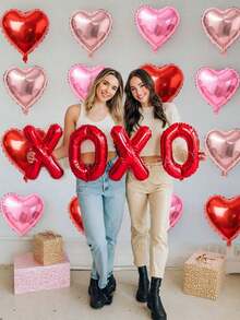 10pcs/Set Valentine's Day Party Decorations, 16" Red/Pink/Rose Gold/Black "XOXO" Letter Balloons, 18" Red/Rose Gold/Pink/White/Light Purple/Black Foil Heart Shaped Balloons, Create Gals Party, Family Day, Galentines Day Party Decor, Anniversary, Confession, Photo Backdrop, Selfie Props, Singles Party, Proposal, Love Expression Decorations - 彩色 - 查看 4