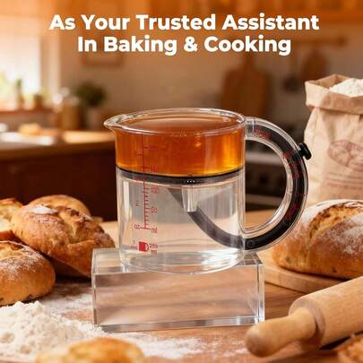 1pc 4-In-1 Adjustable Measuring Cup Set With Scraper Base - Space-Saving Design, Self-Lubricating Spout, Suitable For Baking & Cooking | Easy To Clean, Material