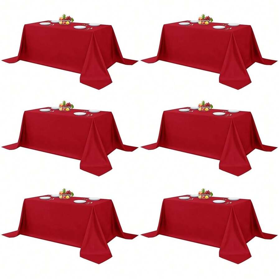 Elegant Red Rectangle Table Clothes, 6 Pack - 90 X 132 Inch - Reusable And Washable Tablecloths, Polyester Fabric Table Covers For Wedding, Party, Banquet, Formal Events - Red90x132In - View 1