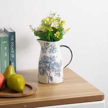 Ceramic Pitcher Vase, Blue And White Jug For Home Decor, Chinoiserie Vase Decor, Decorative Pitcher With Handle - Xanh và trắng - Xem 7