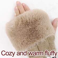 1set Women's Knitted Brimless Winter Ski Hat With Earmuffs And Fluffy Ball Gloves - Multicolor - View 10