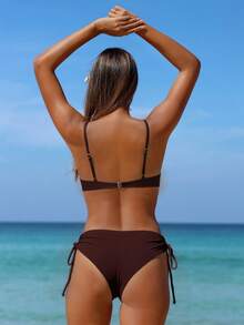 Women's Summer Beach Full-Print Floral Spaghetti Strap Bikini Set, 2pcs Vacation - Brown - View 3