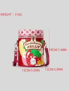 创意复古樱桃字母水桶包卡通设计单肩斜挎包可爱手提包女士 - 紅色 - 查看 6