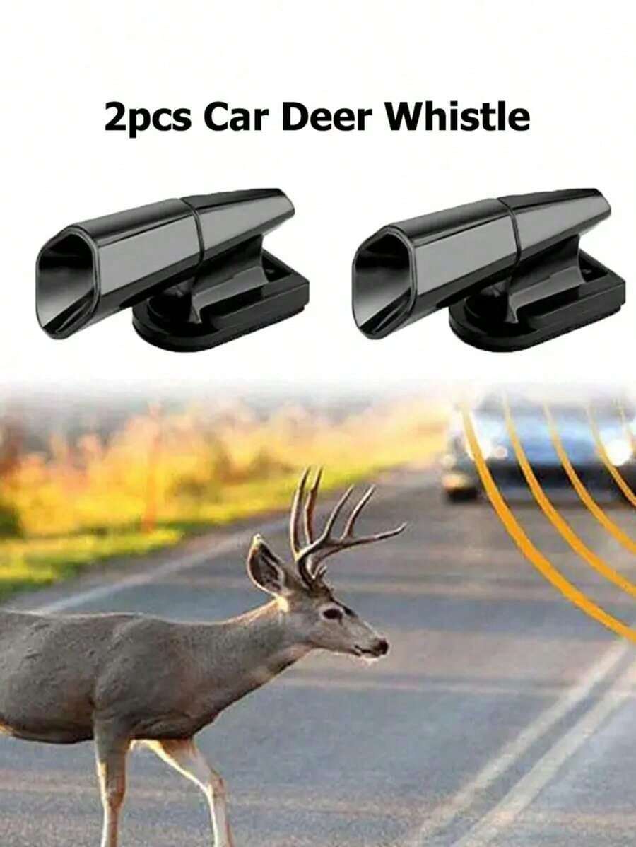 2-Pack Black Car Animal Deterrent – Wind-Powered Ultrasonic Deer Repeller Vehicle Deer Whistle Battery-Free Wildlife Repellent Car Animal Alert Device, Bestselling Must-Have Car Safety Accessory For Rural Road Driving Nighttime Commute Suburban Road Trips Outdoor Self-Drive Tours, Top-Rated Car Wildlife Deterrent Ideal Gift For Friends Colleagues Rural Commuters - A - View 1