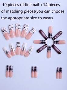 24片装长方形亚克力美甲礼盒套装，深紫色渐变，3D银色钢珠装饰，白色法式边饰银色星星，Y2K风格，适合女孩日常佩戴、派对、音乐节、约会等场合。便携式假指甲套装，含果冻胶，包含1片美甲贴片、1个指甲锉等美甲用品。 - 彩色 - 查看 5