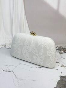 Women's Evening Clutch Bag, Hard Shell Bag, Butterfly Pattern, Lace Embroidery, White Handbag, Bridal/Bridesmaid Purse, Suitable For Wedding, Banquet, Party, Birthday, Prom, Matching With Wedding Dress, Formal Gown, Party Dress, Cheongsam, Best Gift For Women - White - View 7