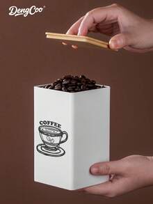 Dengcoo 1个咖啡储物罐 茶叶零食 咖啡豆储物罐 竹盖铁艺展示方形罐 - 彩色 - 查看 6