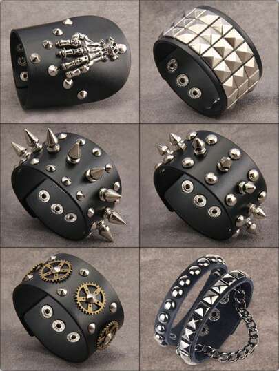 1条夸张朋克摇滚风格爪形皮革宽手镯，男士金属腕带，配有可调节隐藏式搭扣，适合万圣节、化装舞会、男士礼物、兄弟礼物、家庭礼物