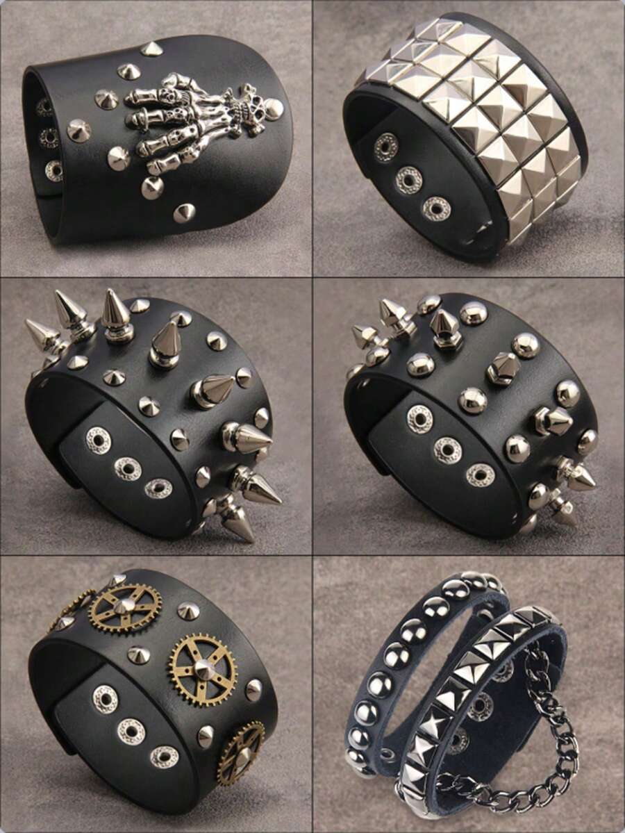 1条夸张朋克摇滚风格爪形皮革宽手镯，男士金属腕带，配有可调节隐藏式搭扣，适合万圣节、化装舞会、男士礼物、兄弟礼物、家庭礼物