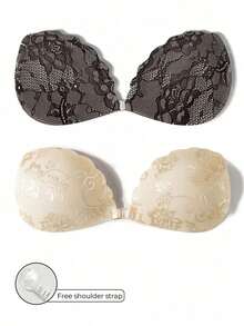 1pc/2pcs/3pcs Lace Invisible Bra Lift Adhesive Silicone Nipple Cover, Front Closure Back Strap Design, Reusable, Suitable For Bikini And Strapless Evening Dress - Black - View 14