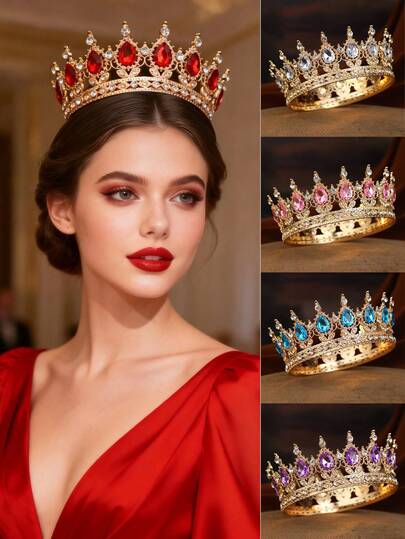 Elegante barocke Legierung Strass runde Prinzessinnenkrone Haarschmuck, Braut Hochzeit Party Königin Tiara